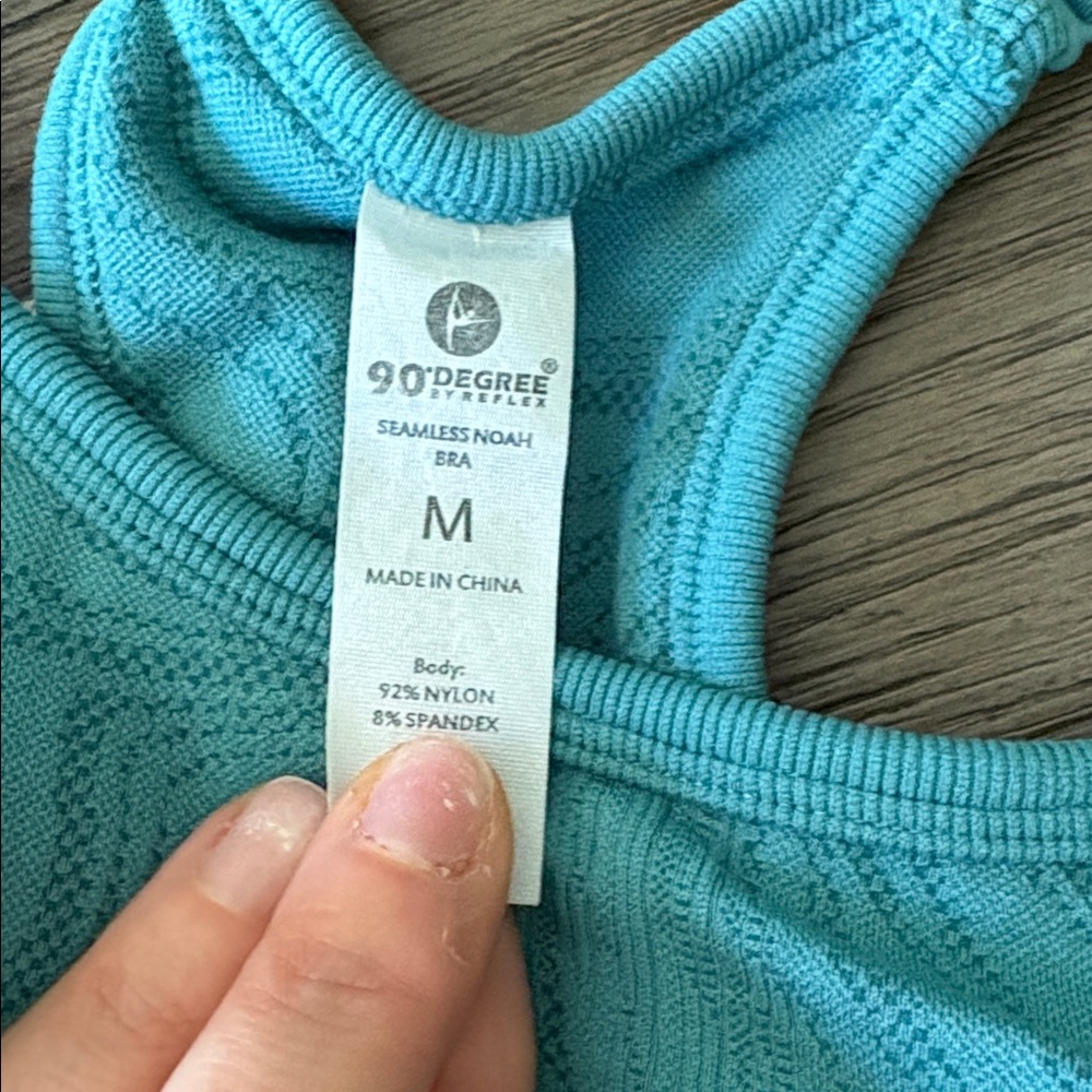 90 Degree By Reflex Teal and beige Ribbed Sports Bras set of two medium - Picture 2 of 6
